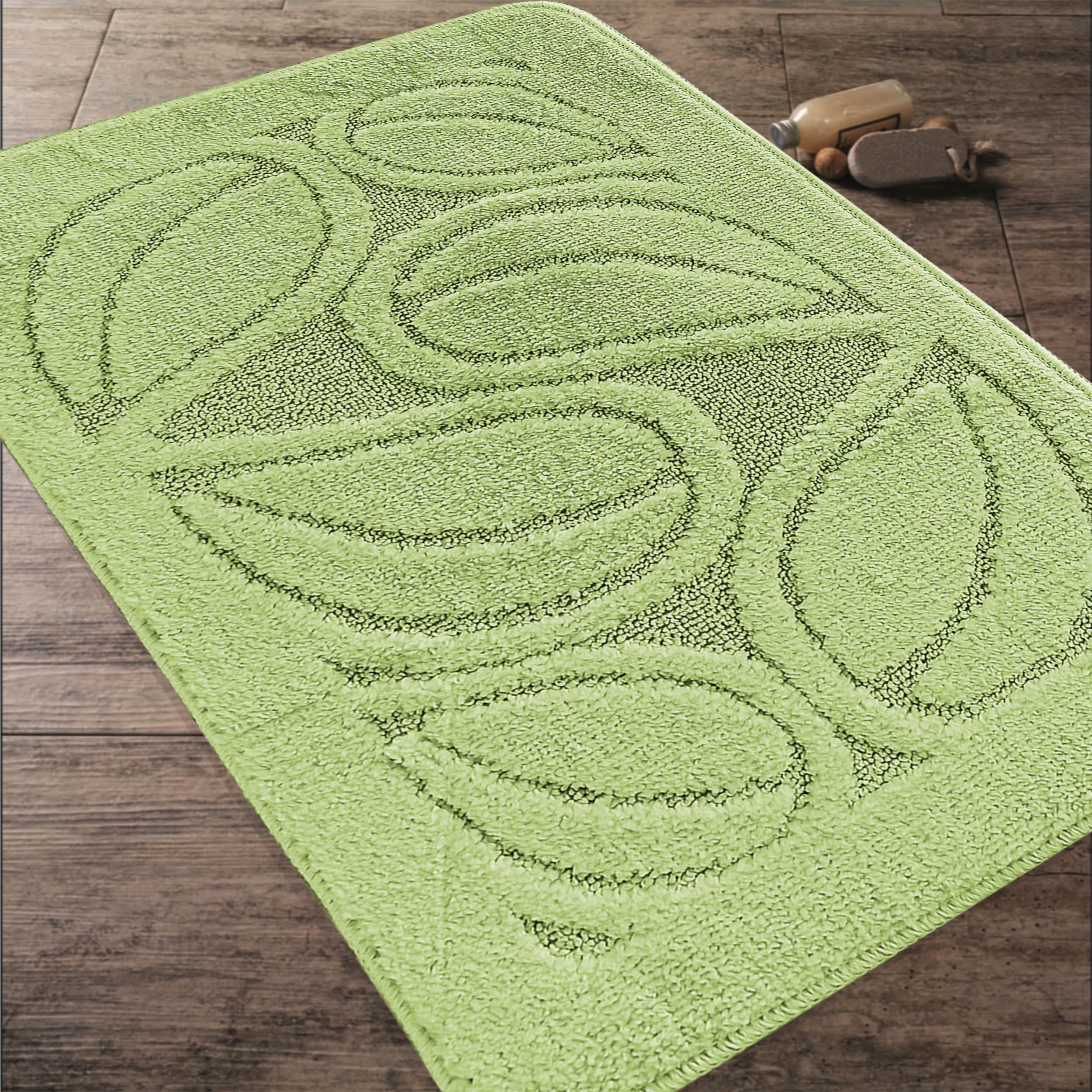 Komplet Dywaników Łazienkowych Montana Flora - Jasny Zielony Pod WC Antypoślizgowy