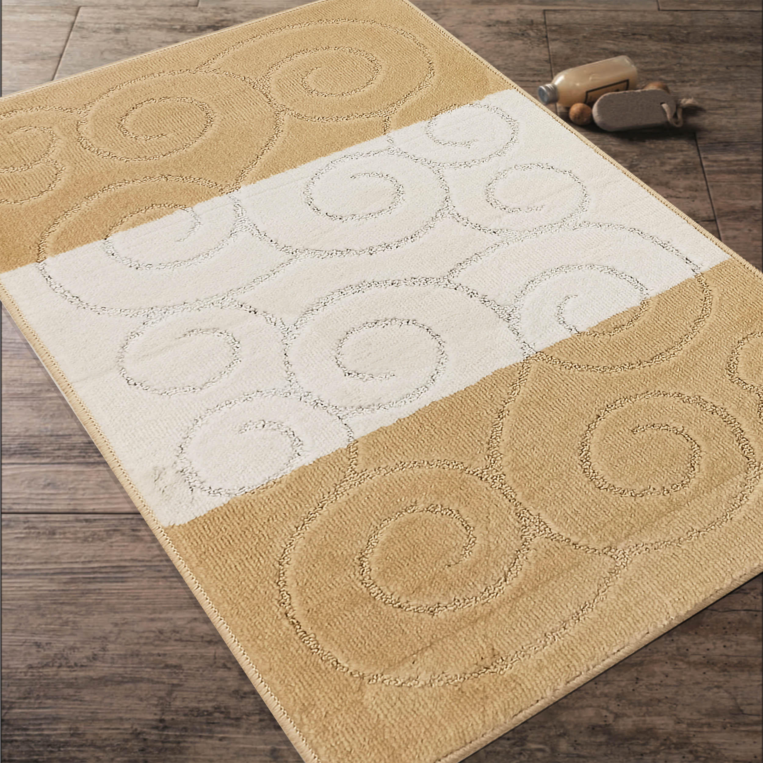 Komplet Dywaników Łazienkowych Montana Sile XL - Beżowo - Kremowy Pod WC Antypoślizgowy