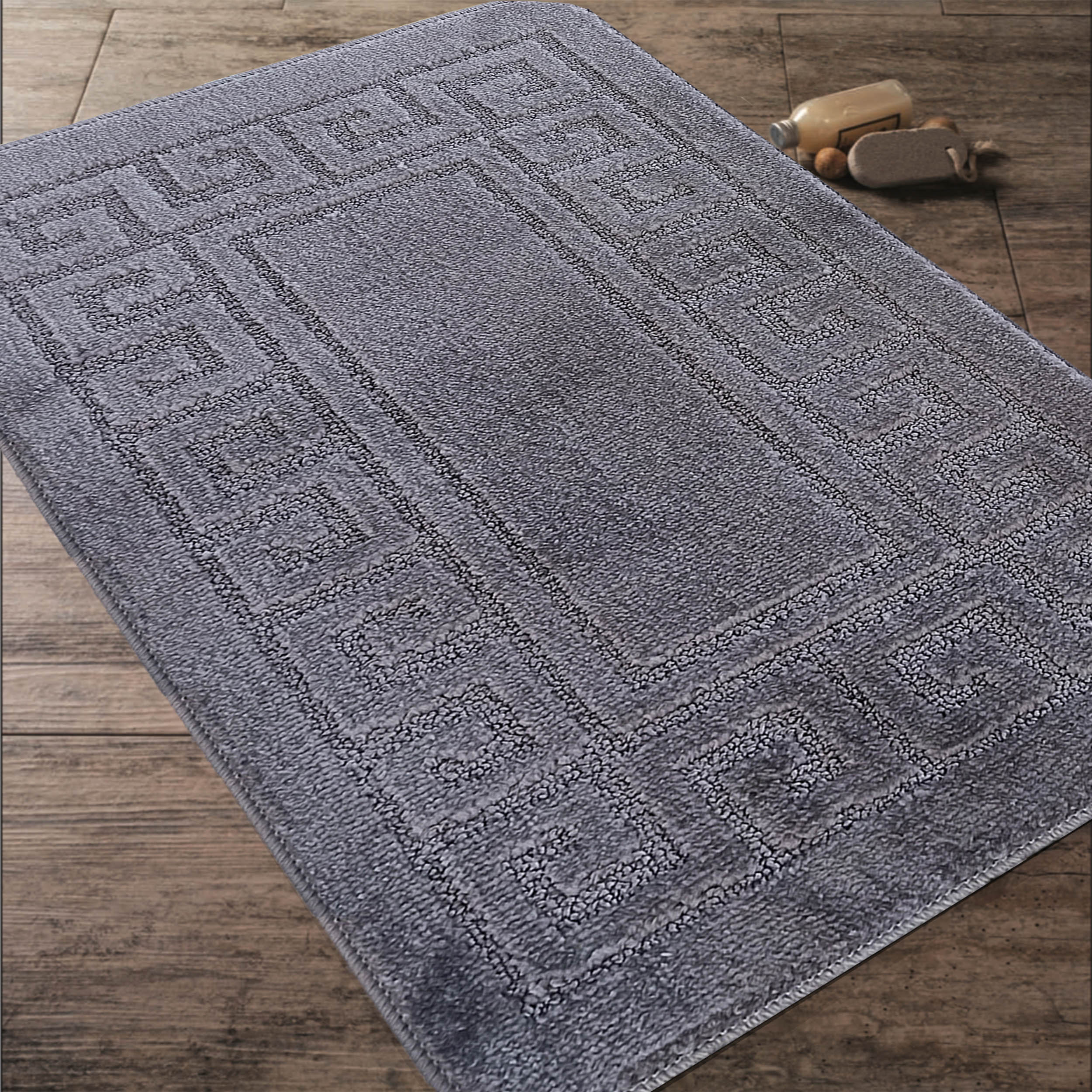 Komplet Dywaników Łazienkowych Montana Ethnic - Ciemny Szary Pod WC Antypoślizgowy