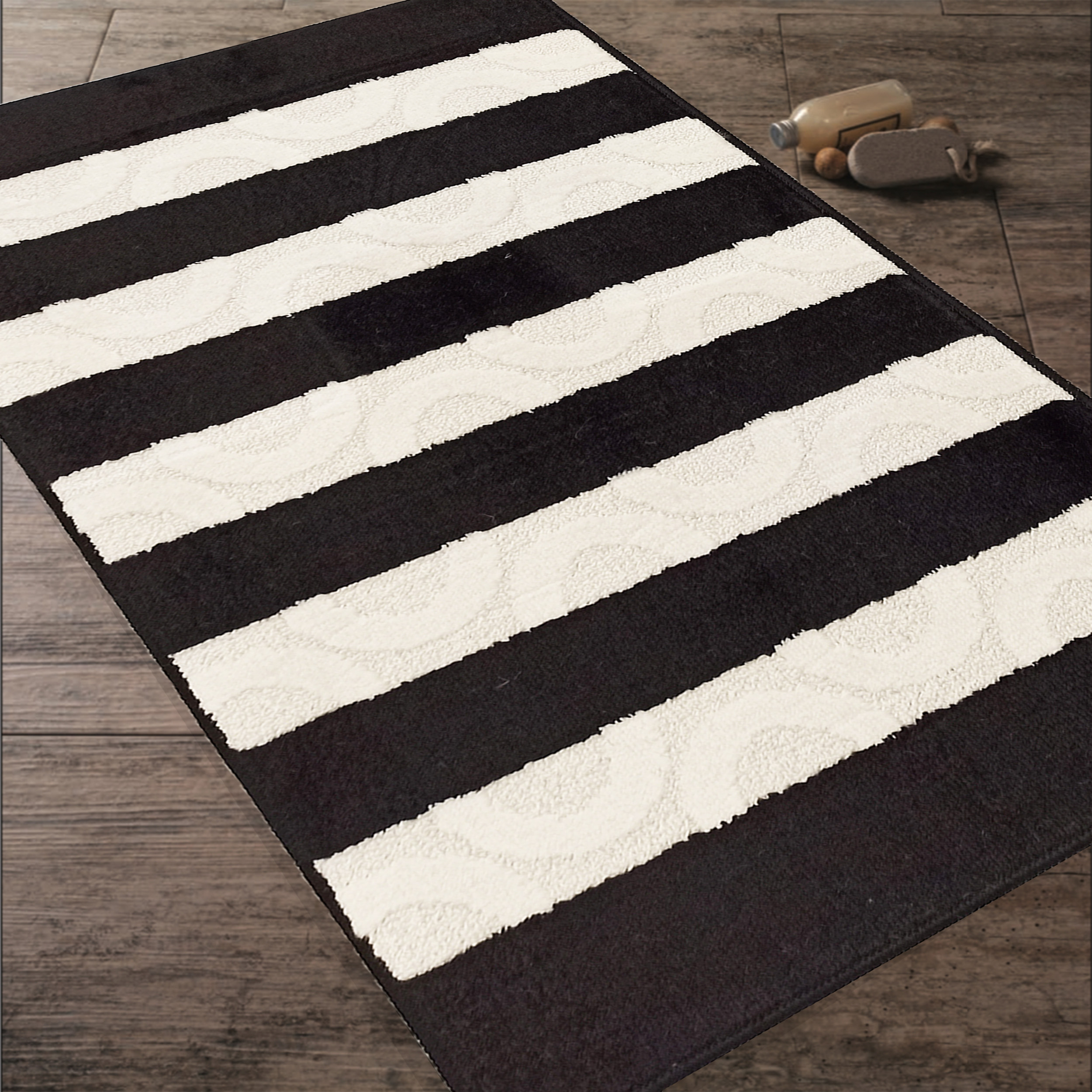 Komplet Dywaników Łazienkowych Montana Saidtex XL - Czarno-Kremowy Pod WC Antypoślizgowy