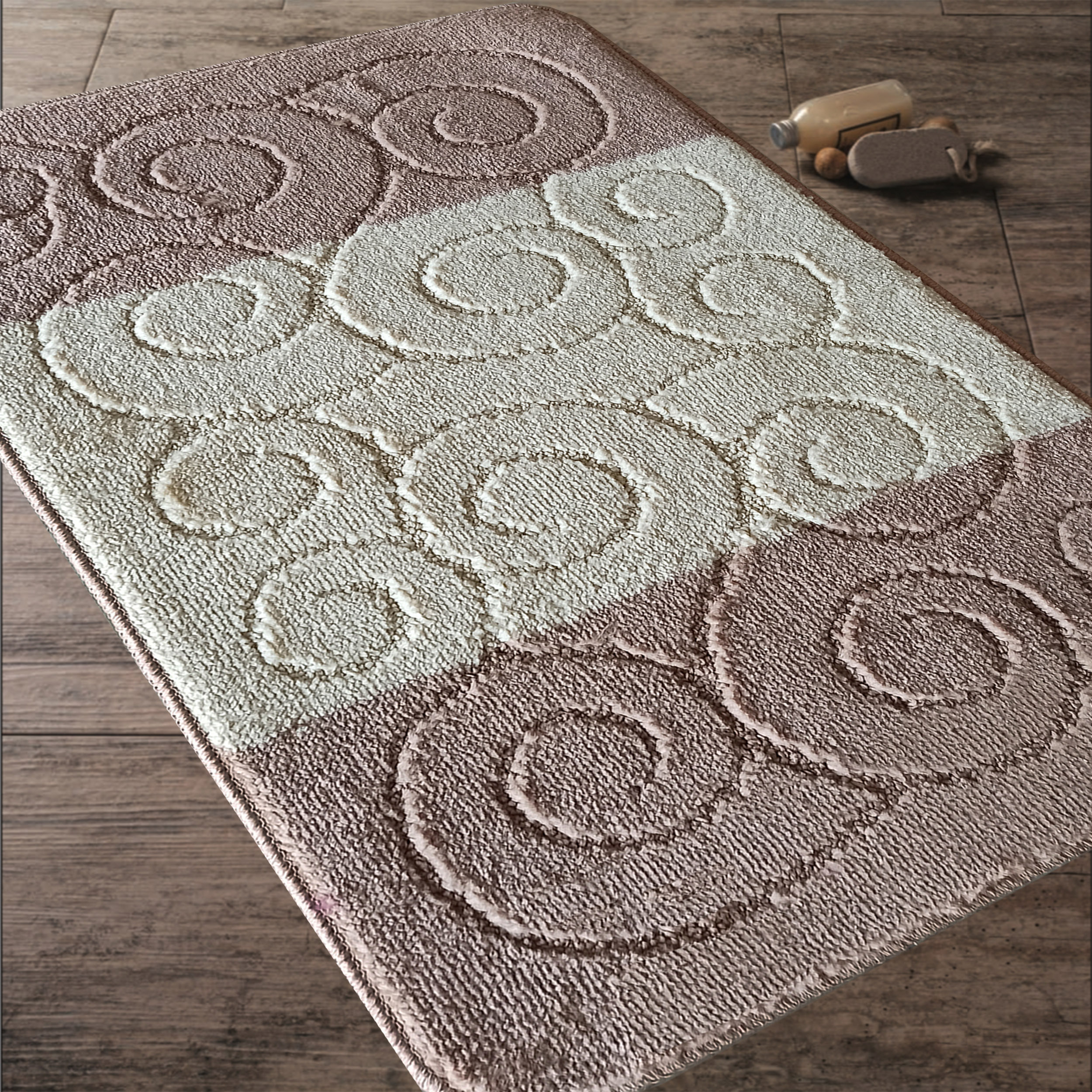 Komplet Dywaników Łazienkowych Montana Sile XL - Beżowy Pod WC Antypoślizgowy