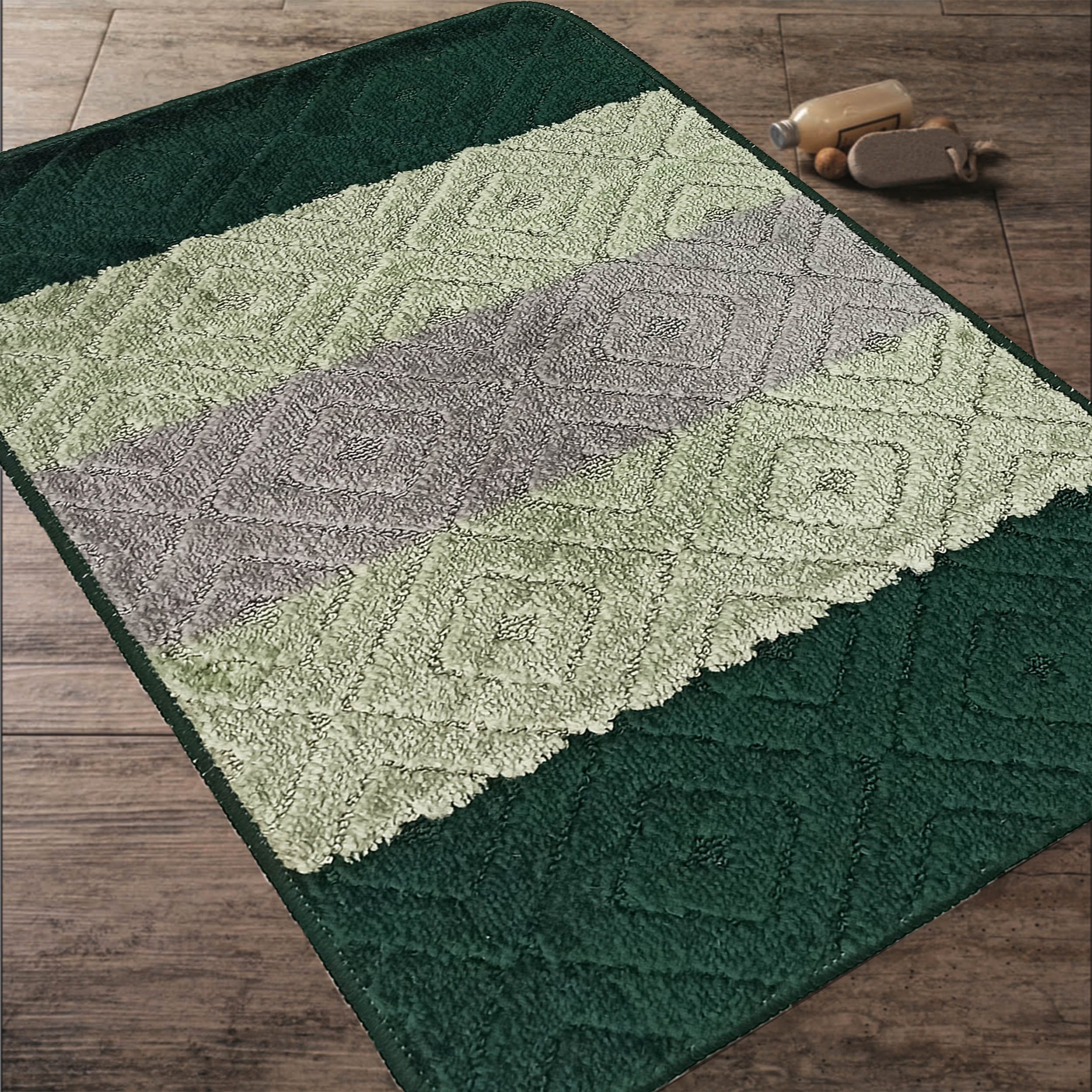 Komplet Dywaników Łazienkowych Montana Kleopatra - Zielony Pod WC Antypoślizgowy