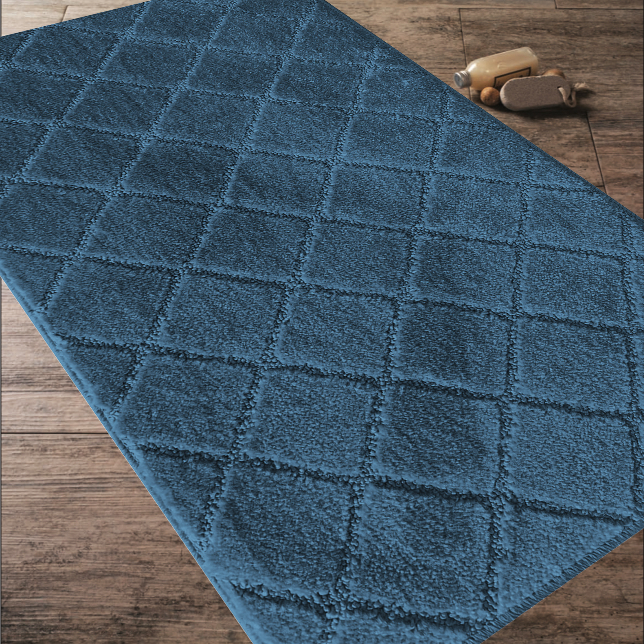 Komplet Dywaników Łazienkowych Montana Krata - Morski Pod WC Antypoślizgowy