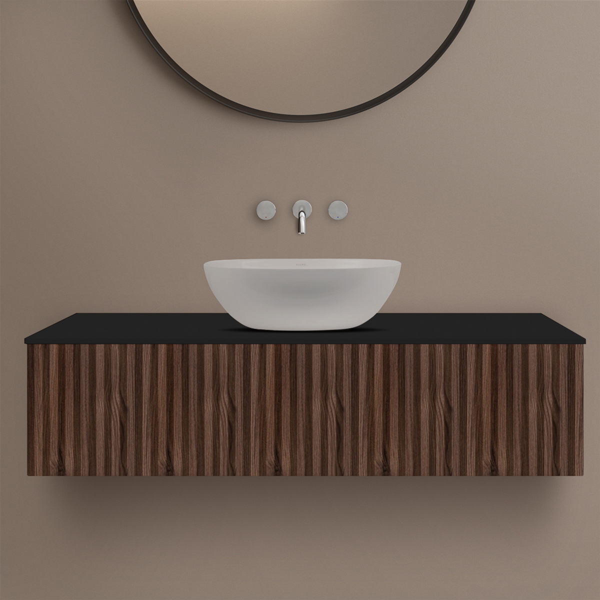 Darmowa Dostawa - Zestaw mebli łazienkowych 120.3x46.9x31.2 cm podumywalkowa wisząca czarna-orzech Ksuro 02 58008006