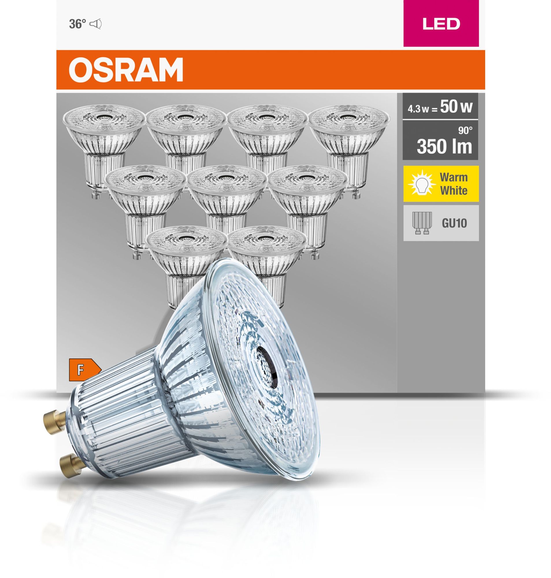 Darmowa Dostawa - Żarówki LED Multipack 10x4.3 W 2700 K gu10 Osram Base 4058075036680