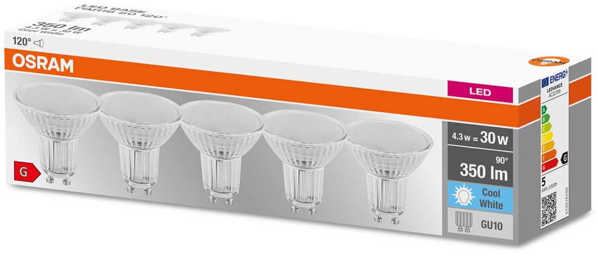 Darmowa Dostawa - Żarówki LED Multipack 5x4.3 W 4000 K gu10 Osram Base 4058075466555