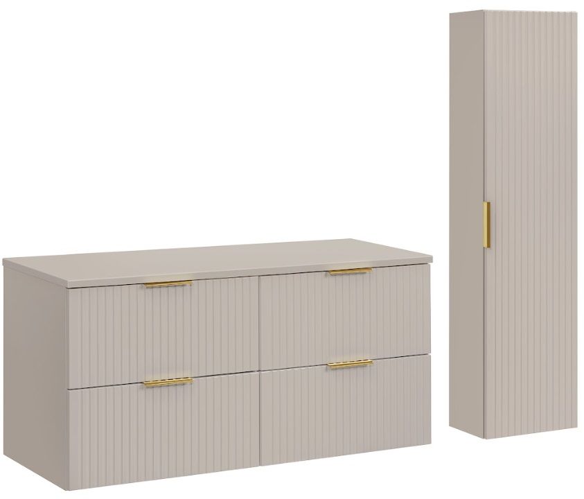 Darmowa Dostawa - Zestaw mebli łazienkowych 155x49.5x140 cm podumywalkowa wisząca beżowa Comad Adel Cashmere SETADCBCASHMERE120CMHIGHCABINE