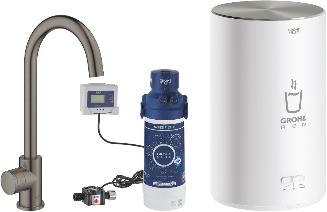 Darmowa Dostawa - Zawór kuchenny z bojlerem stojąca brushed hard graphite Grohe Red 30085AL1