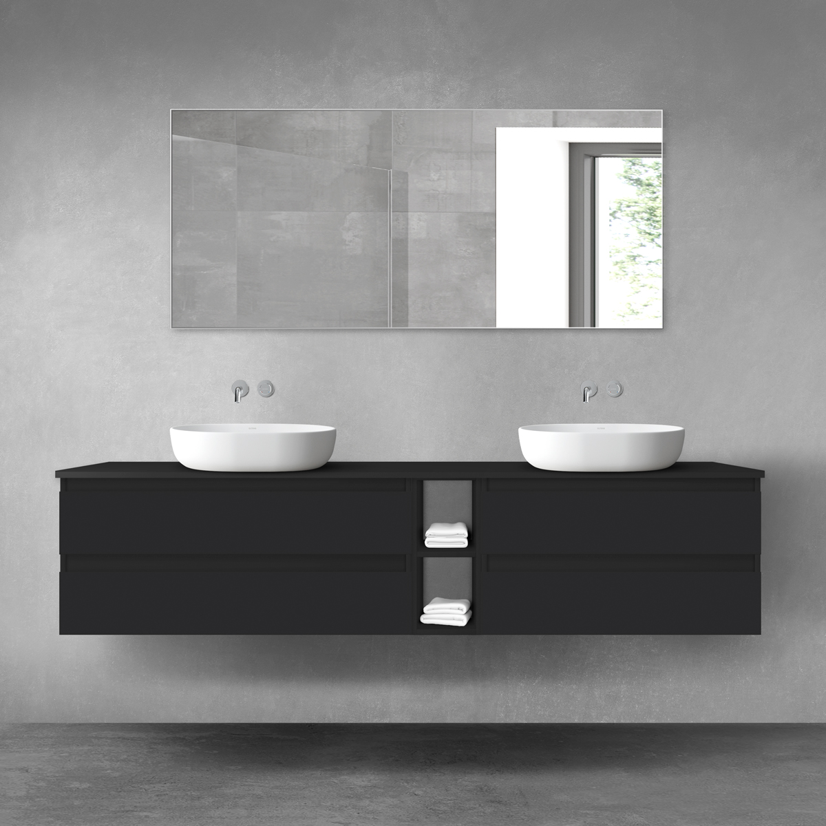 Darmowa Dostawa - Zestaw mebli łazienkowych 200x46.4x48.6 cm podumywalkowa wisząca czarna Oltens Vernal 68641300