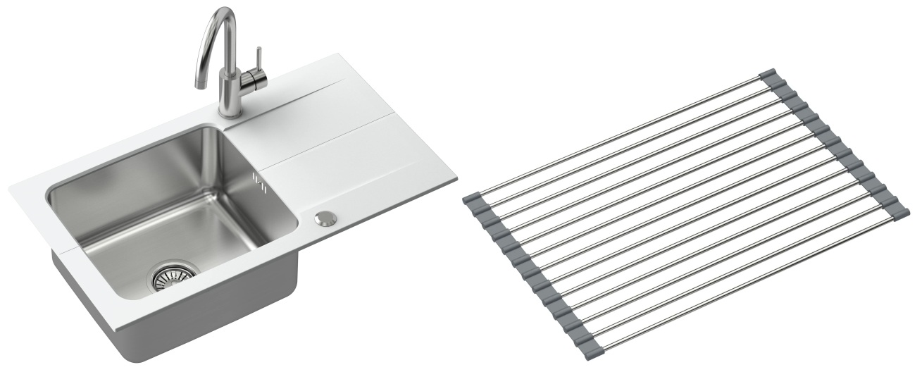 Darmowa Dostawa - Zlewozmywak z baterią biały/stal Quadron Edward abset9992