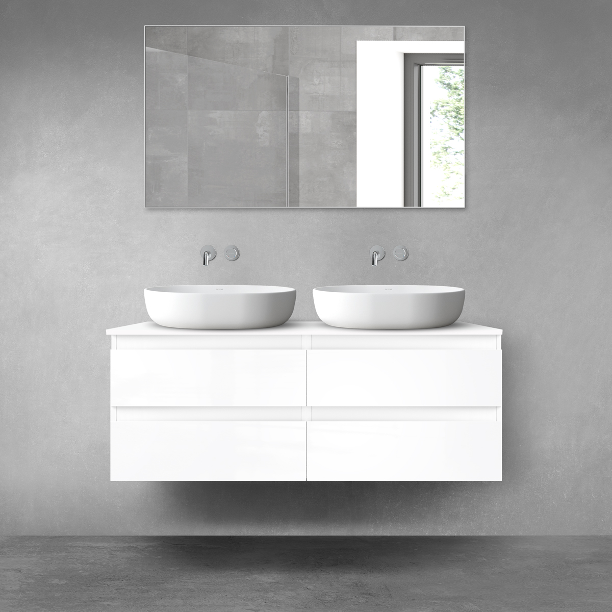 Darmowa Dostawa - Zestaw mebli łazienkowych 120x46.4x48.6 cm podumywalkowa wisząca biała Oltens Vernal 68214000