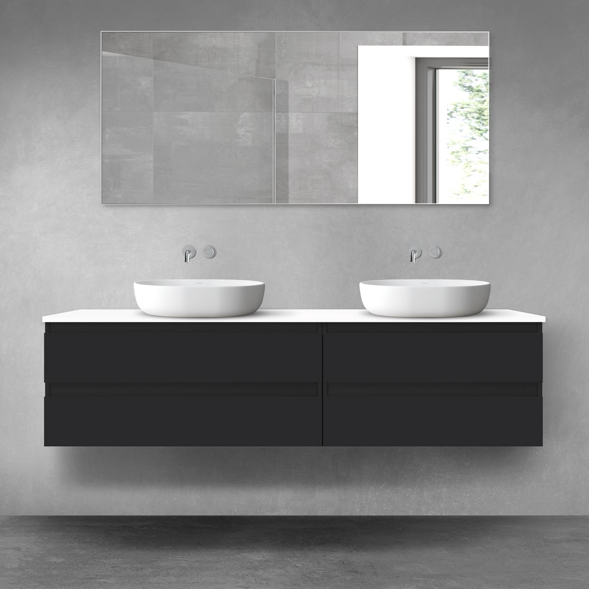 Darmowa Dostawa - Zestaw mebli łazienkowych 180x46.4x48.6 cm podumywalkowa wisząca biała-czarna Oltens Vernal 68570300
