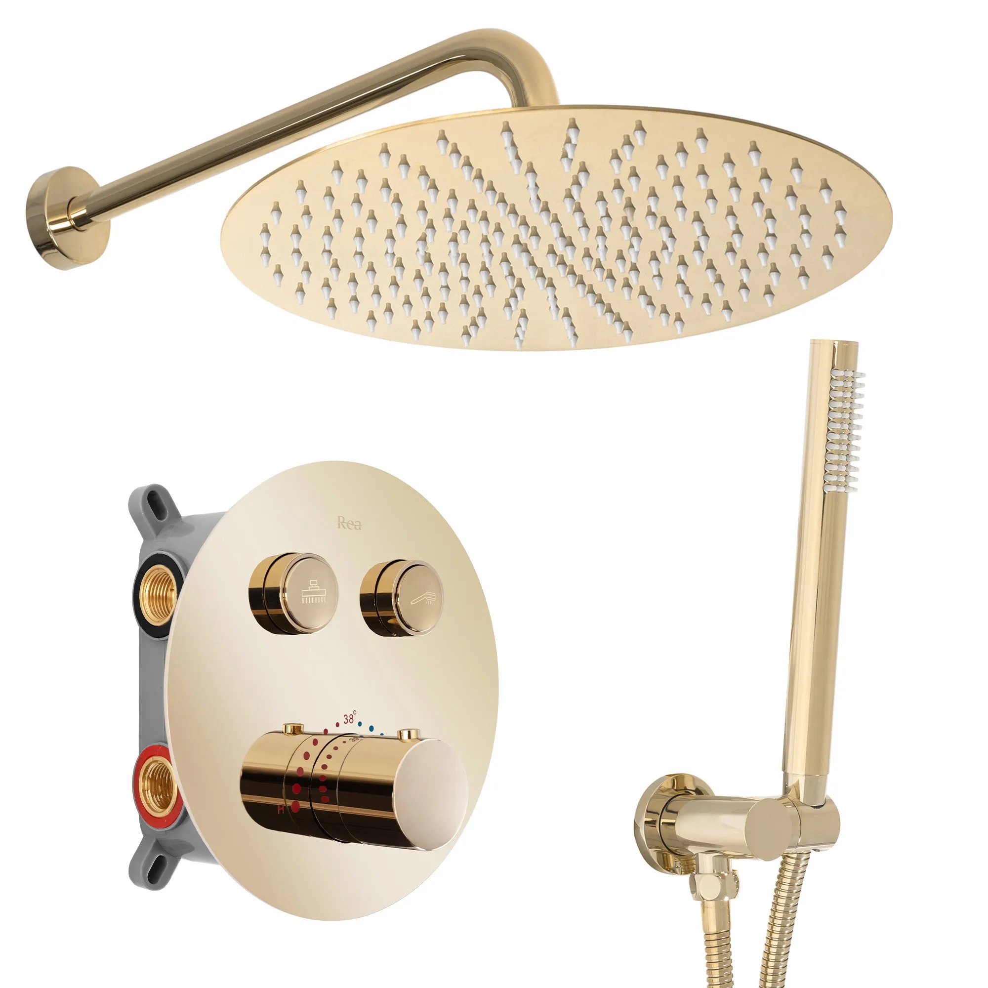 Darmowa Dostawa - Zestaw prysznicowy podtynkowy z deszczownicą złoty Rea Lungo REAP8550