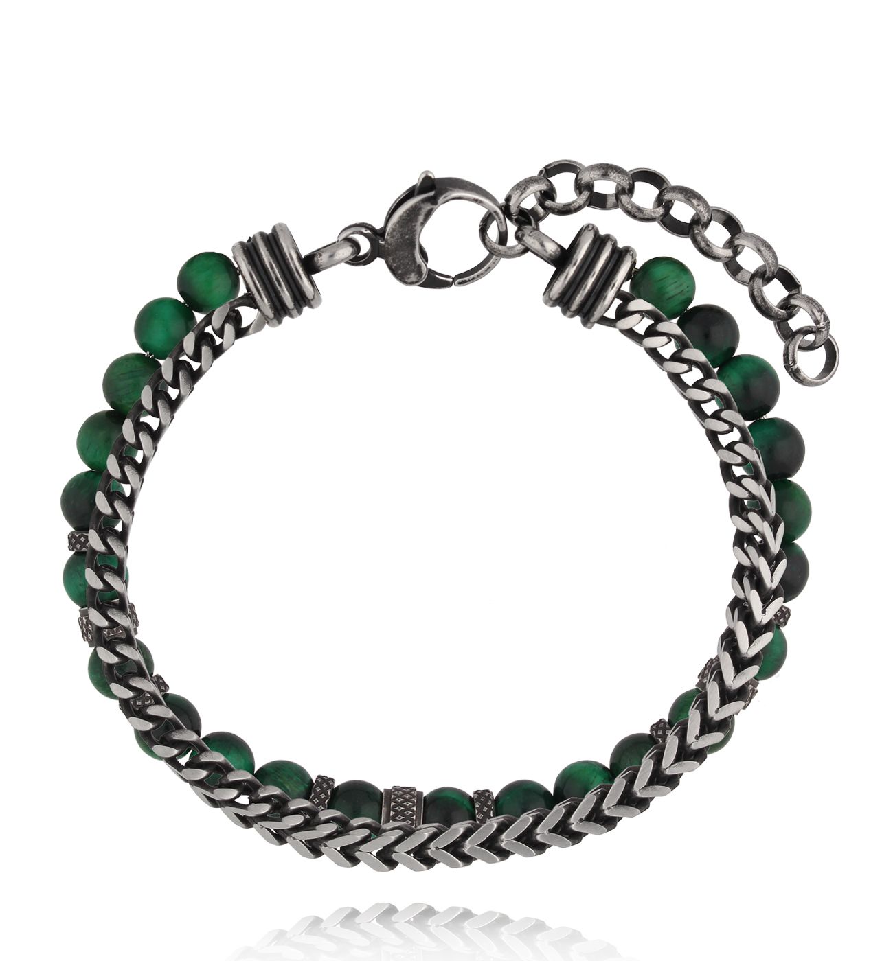 Bransoletka męska z zielonymi kamieniami 34 - By Dziubeka
