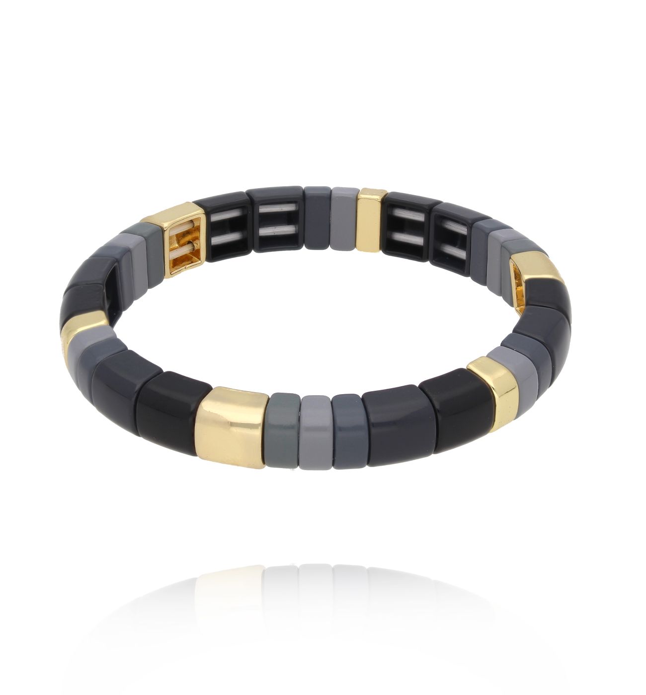 Bransoletka modułowa w odcieniach czerni i grafitu ze złotymi akcentami BCR0064