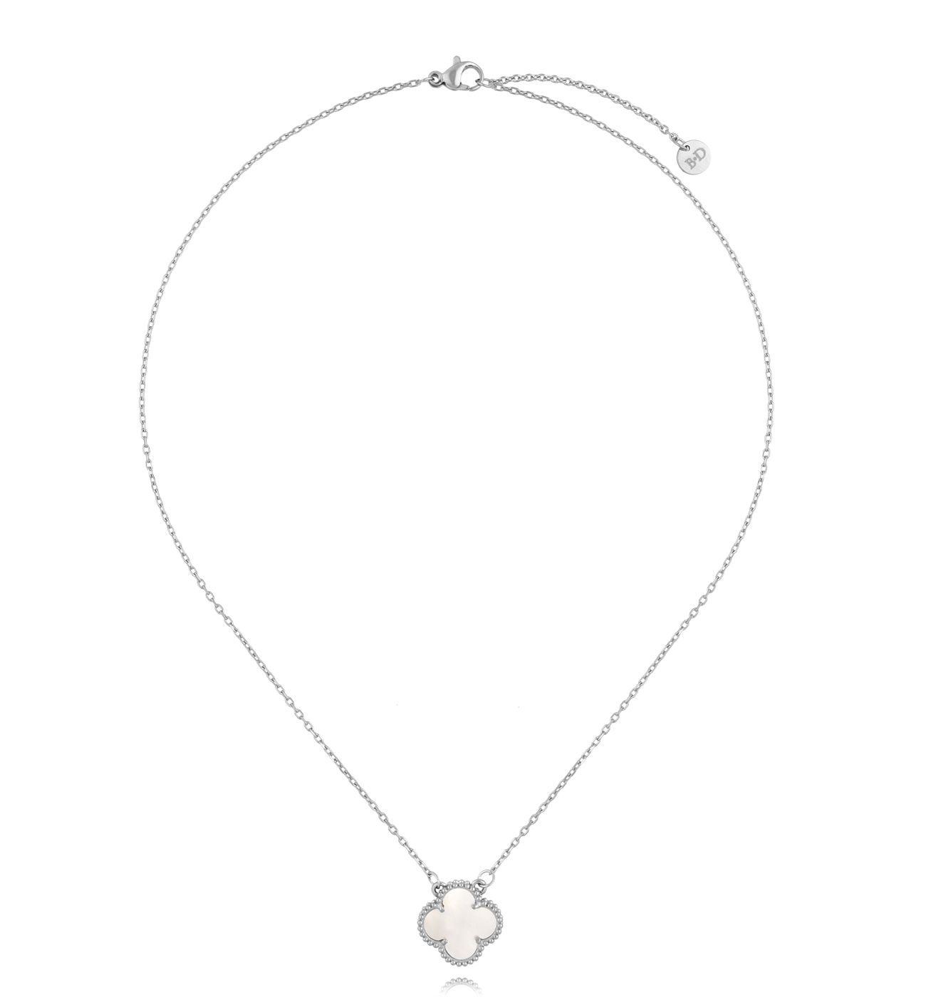 Naszyjnik z białą koniczynką srebrny NSY0395