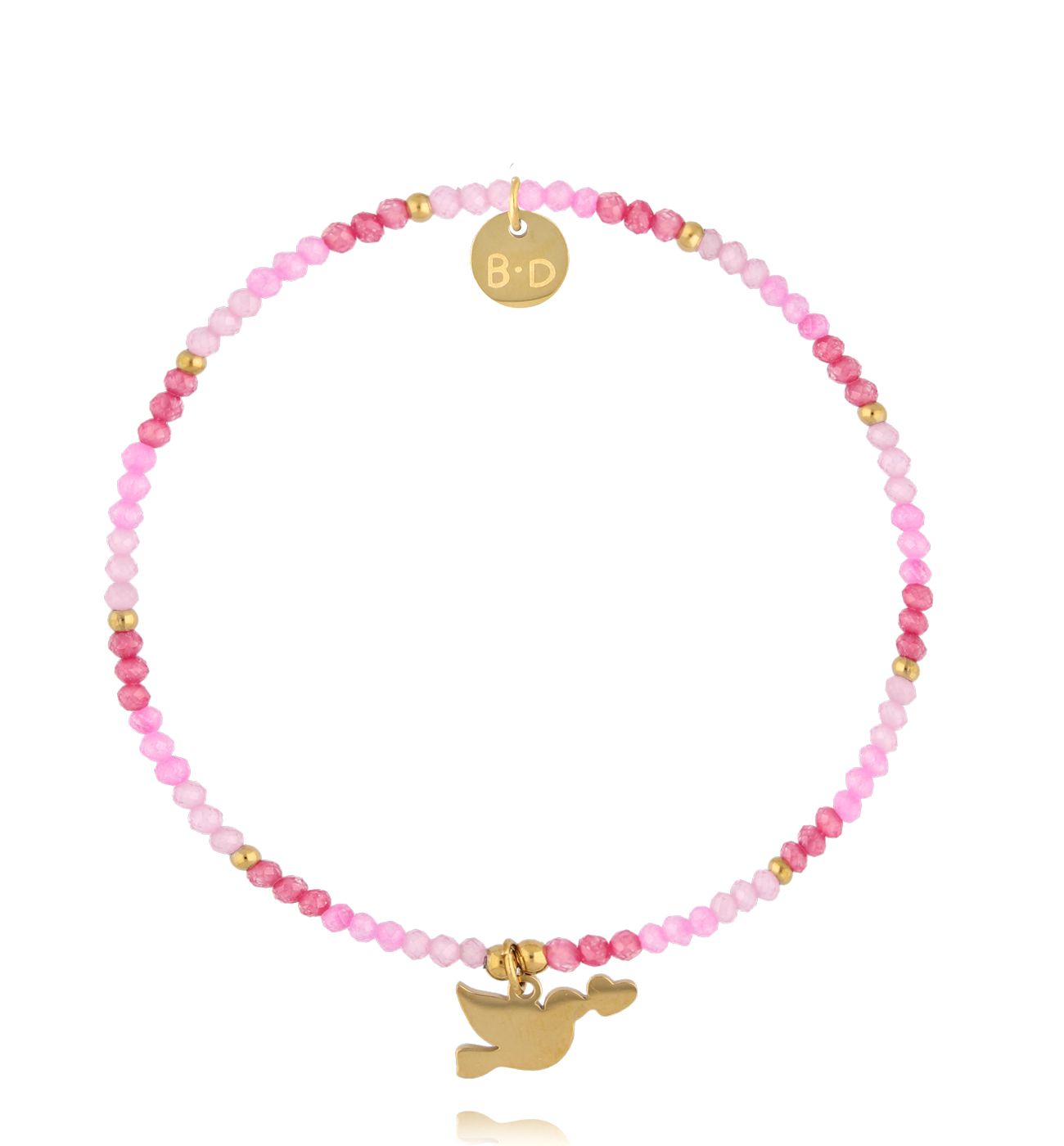 Bransoletka różowa ze złotą zawieszką - By Dziubeka