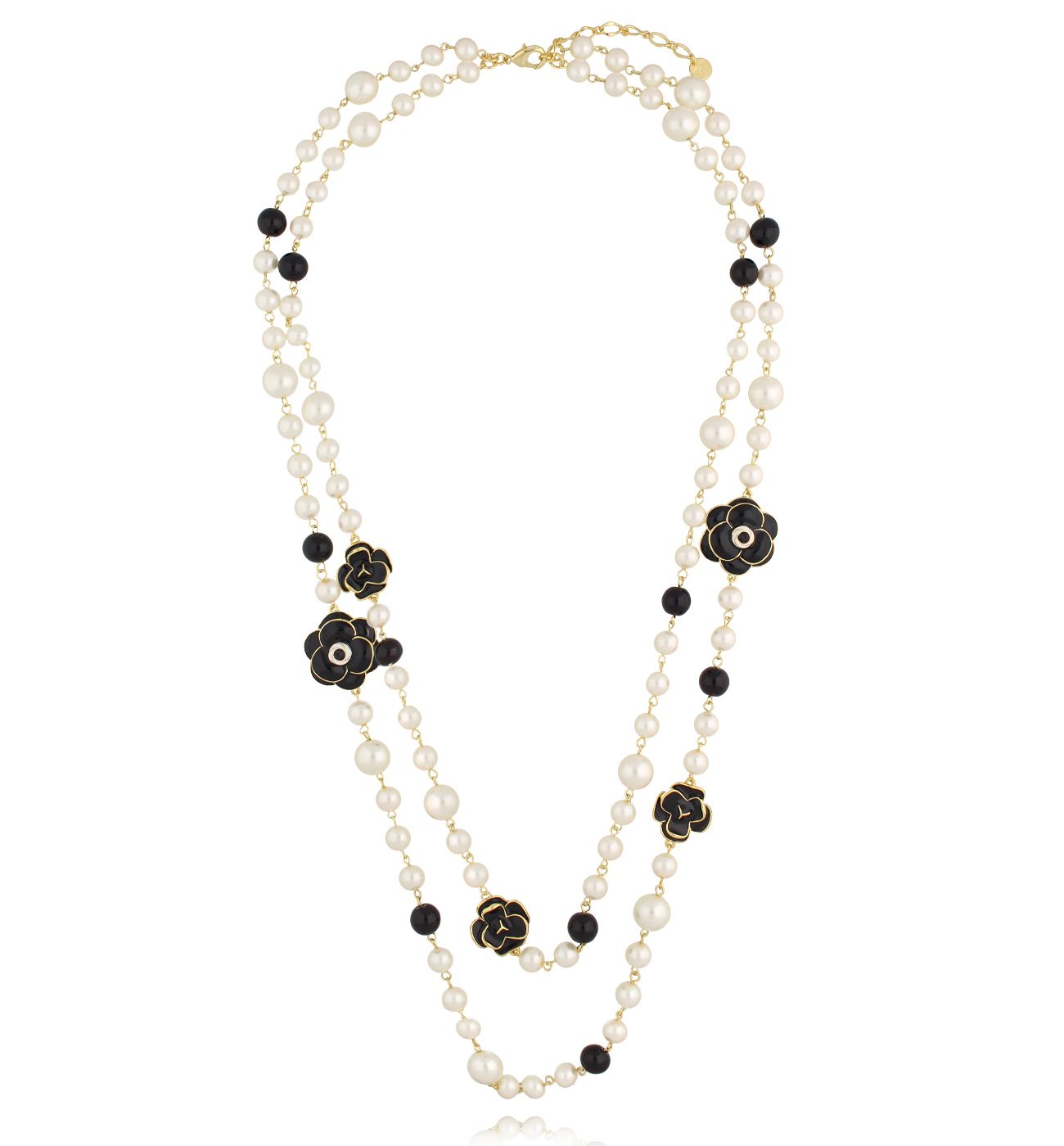 Naszyjnik długi z perłami i kwiatami emaliowanymi NS0366