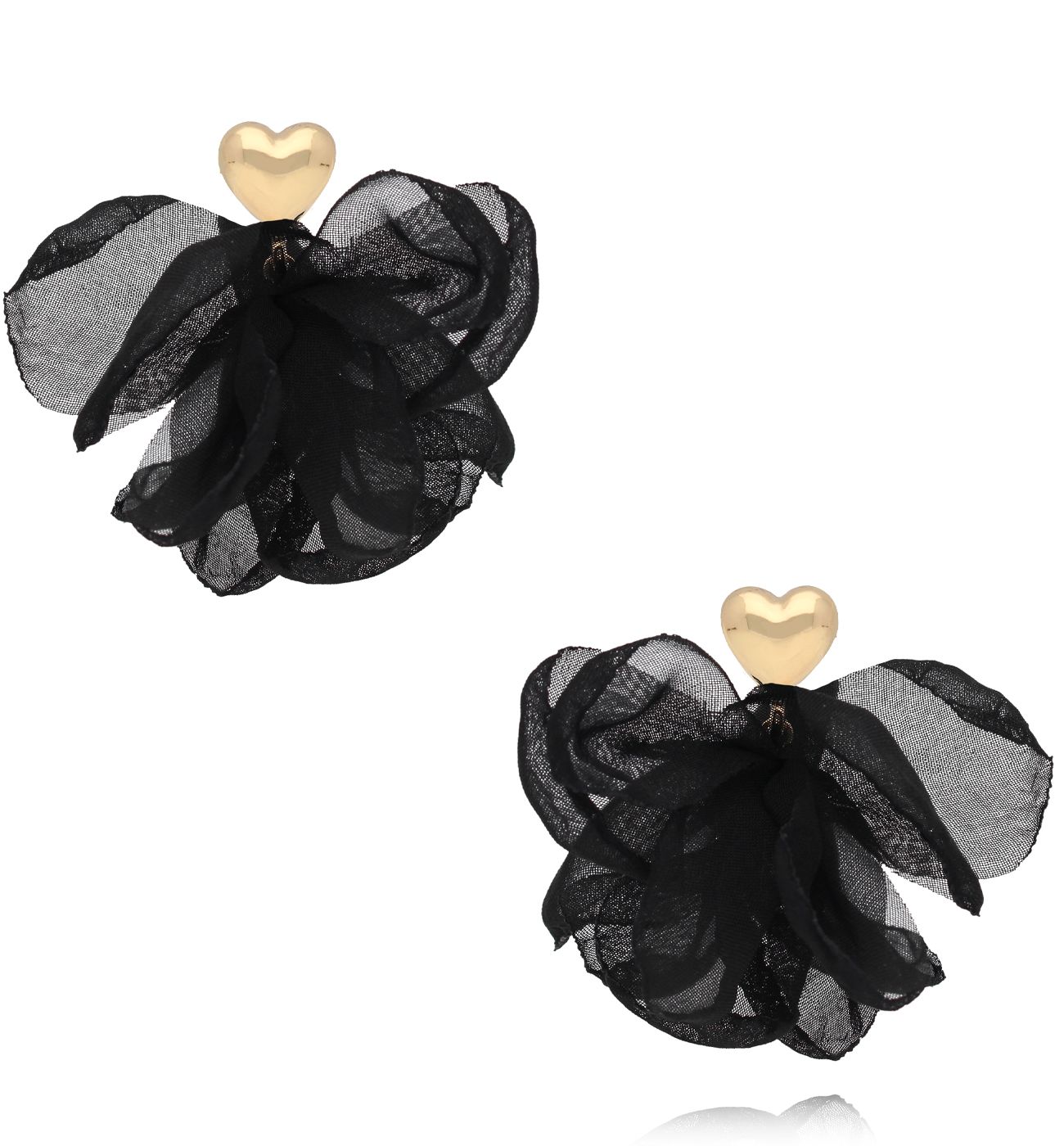 Kolczyki w czerni z kwiatami i złotym sercem KBL1985
