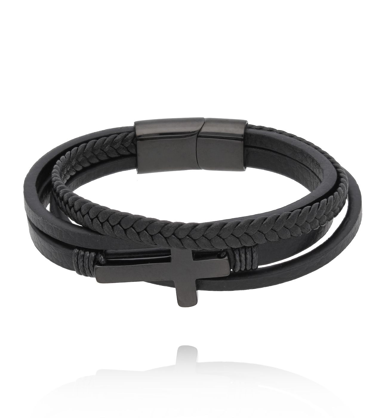 Bransoletka męska skórzana z krzyżem 05 - By Dziubeka