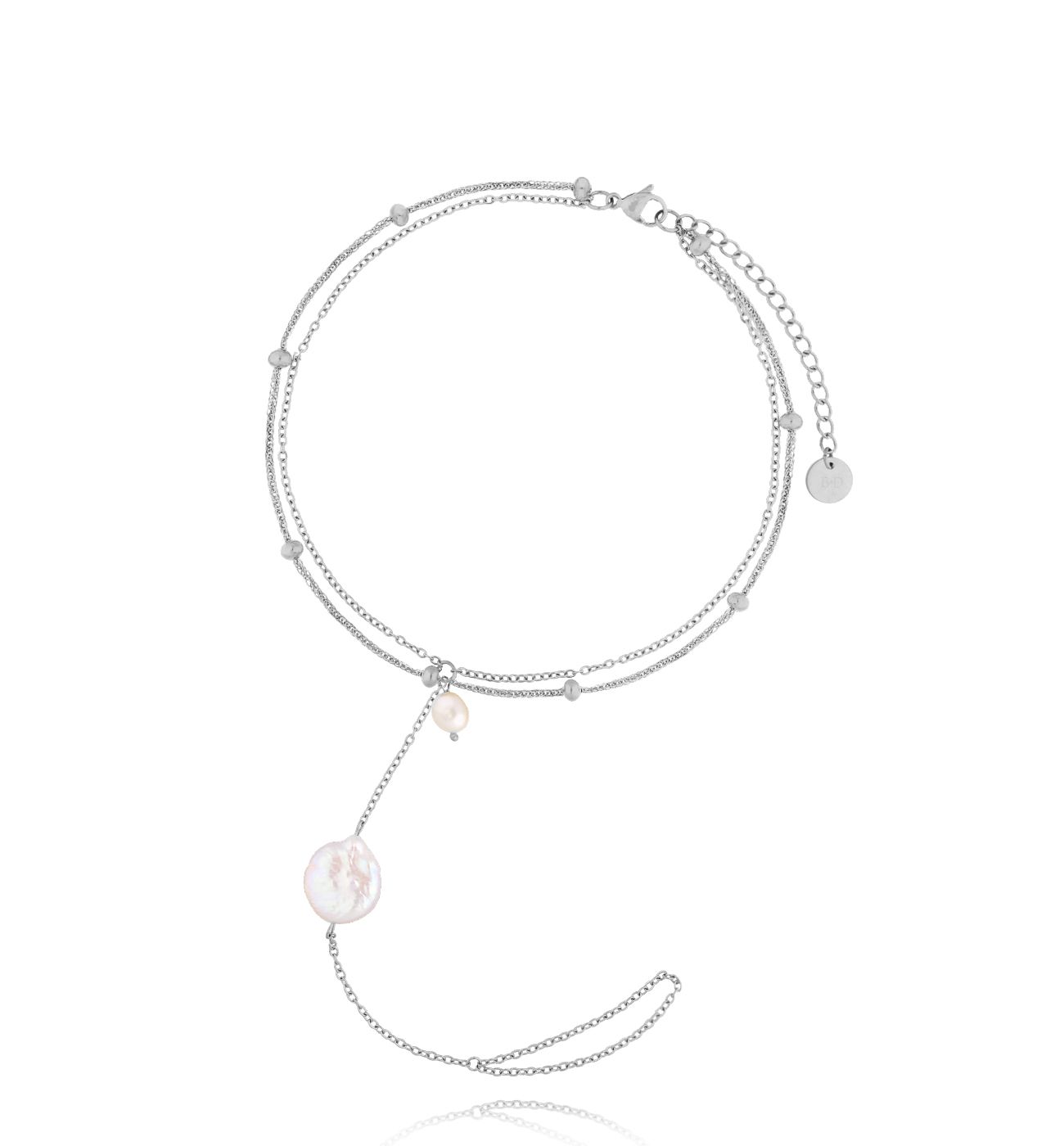 Bransoletka na nogę srebrna z perłą Maison BNSA0041