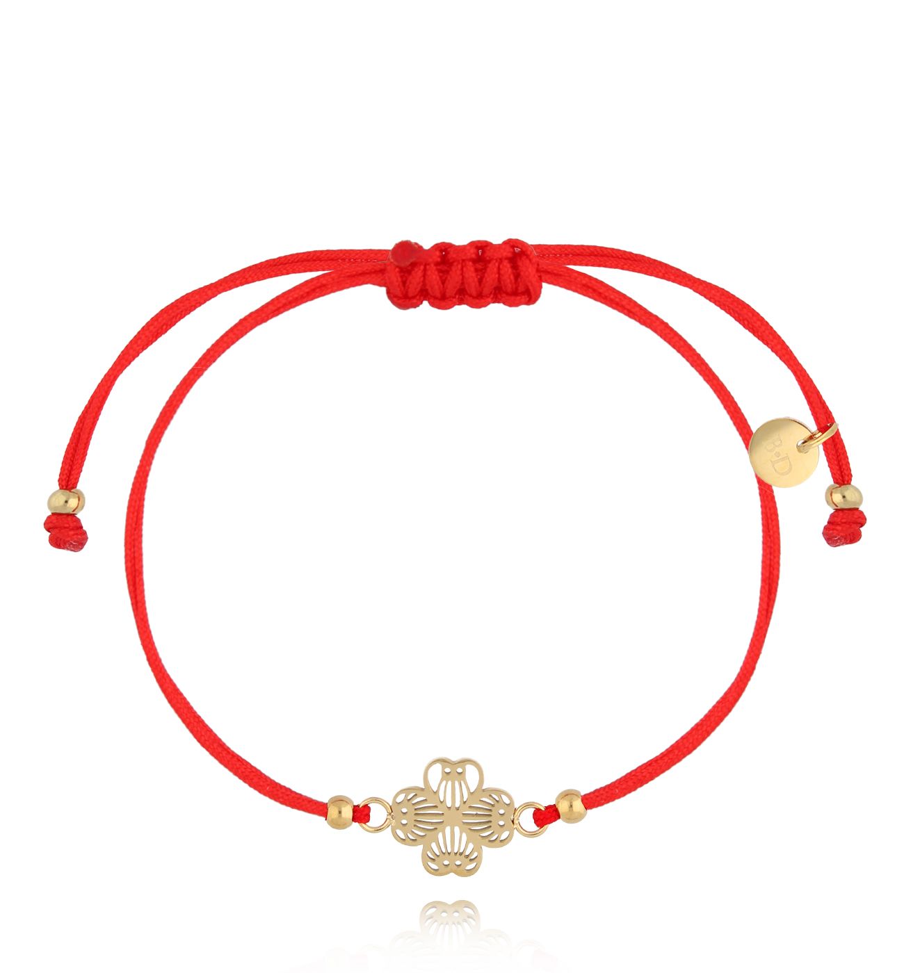 Bransoletka złota z czerwonym sznurkiem i koniczynką Trèfle BGL0833