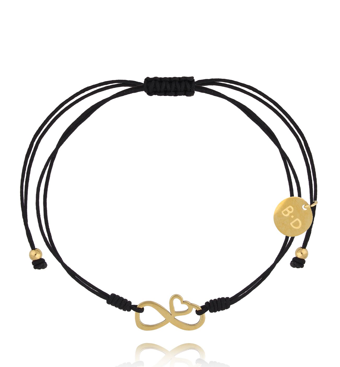 Bransoletka czarna ze złotym znakiem nieskończoności i sercem BGL0998