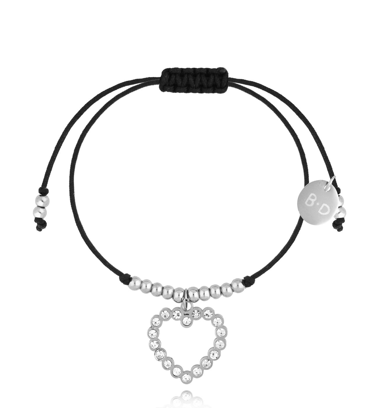 Bransoletka czarna ze srebrnym sercem Amour BGL0909