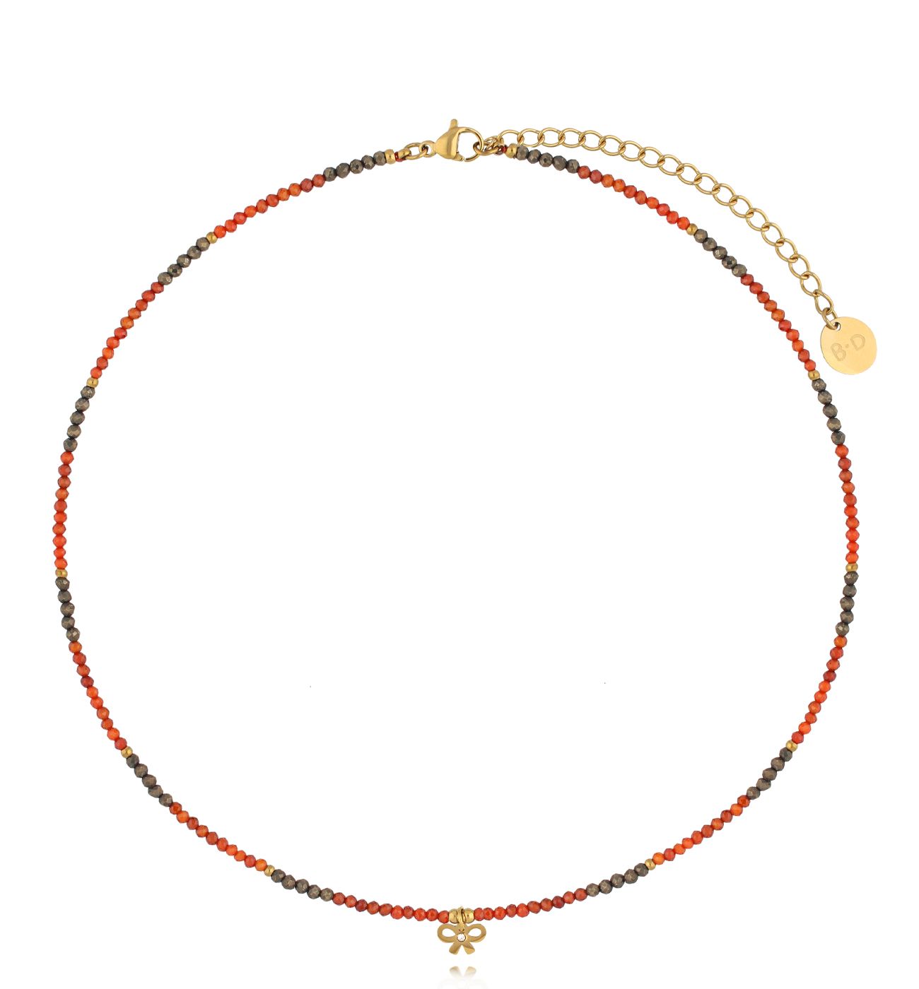 Naszyjnik z pirytami i kokardką - By Dziubeka