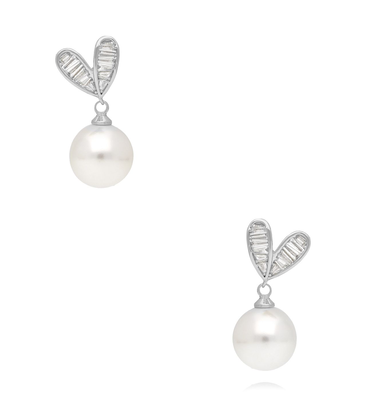 Kolczyki z perełką i srebrnym sercem z cyrkoniami - By Dziubeka