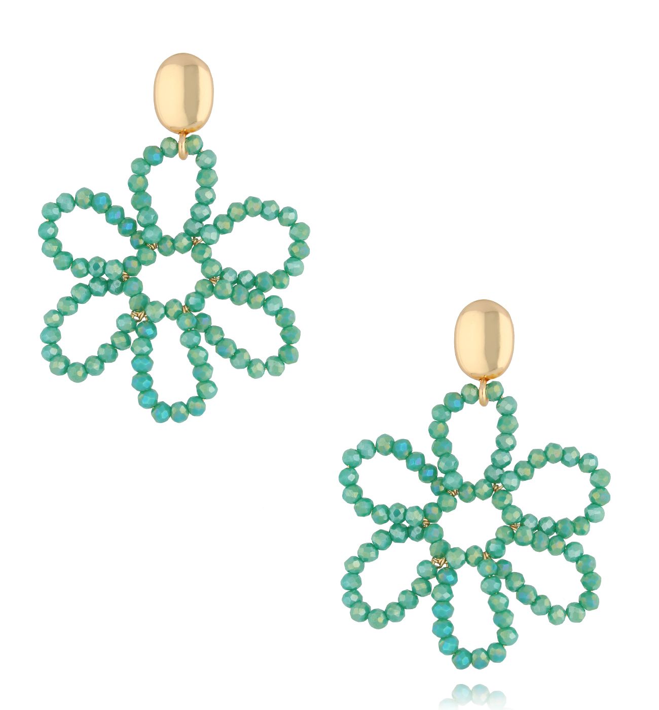 Kolczyki kwiaty z turkusowymi kryształkami KWE0193