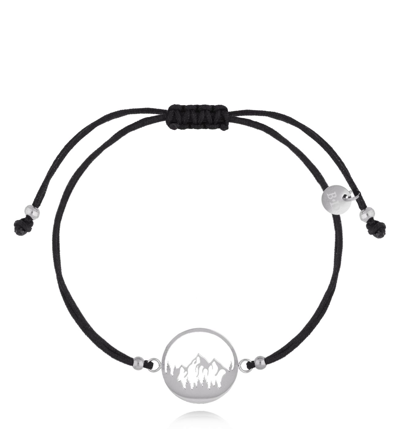 Bransoletka srebrna z czarnym sznurkiem i górami Montagne BGL0814