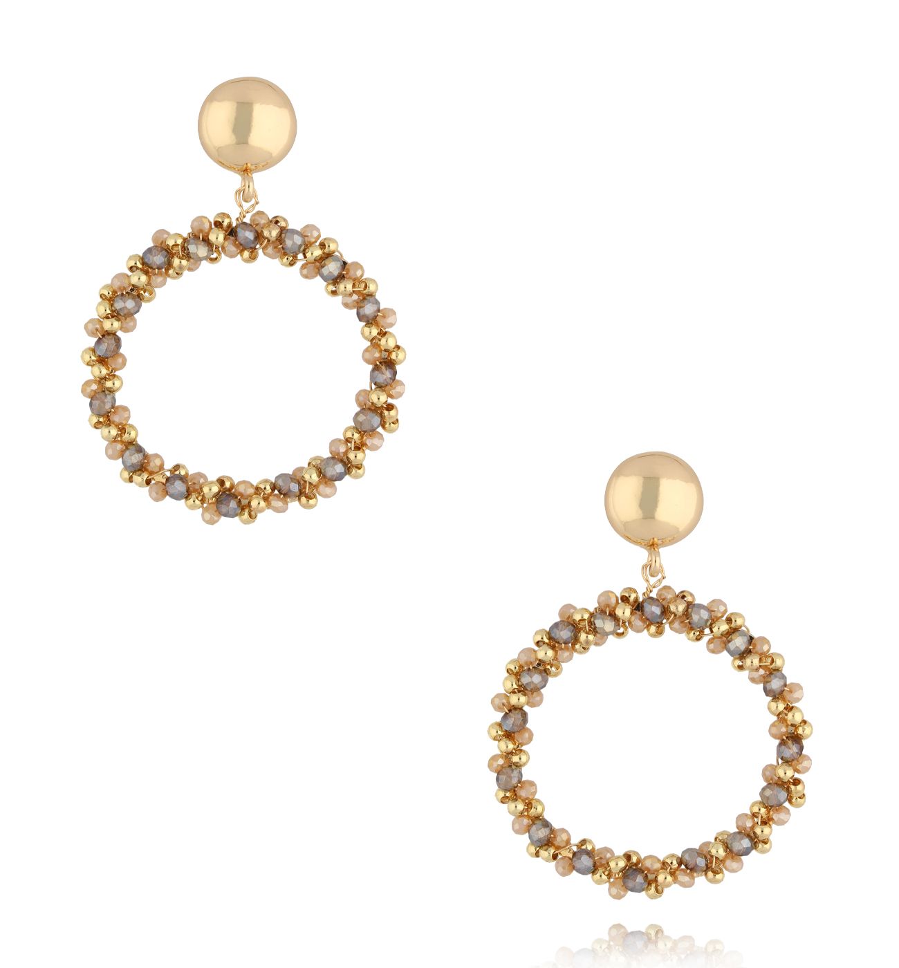 Kolczyki okrągłe z brązowymi i beżowymi kryształkami KWE0216 - By Dziubeka