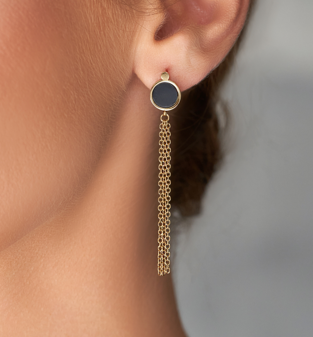 Kolczyki złote Black Circle - By Dziubeka