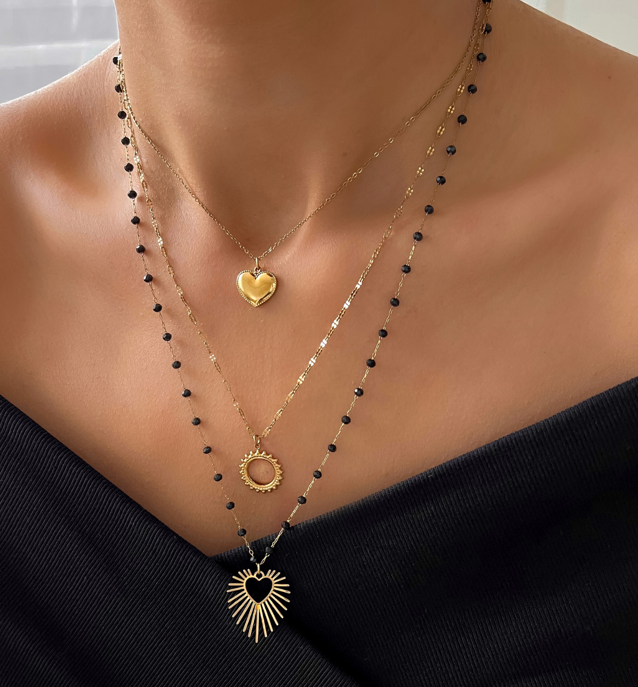 Naszyjnik złoto czarny z sercami Pour Jamais NSY0148 - By Dziubeka