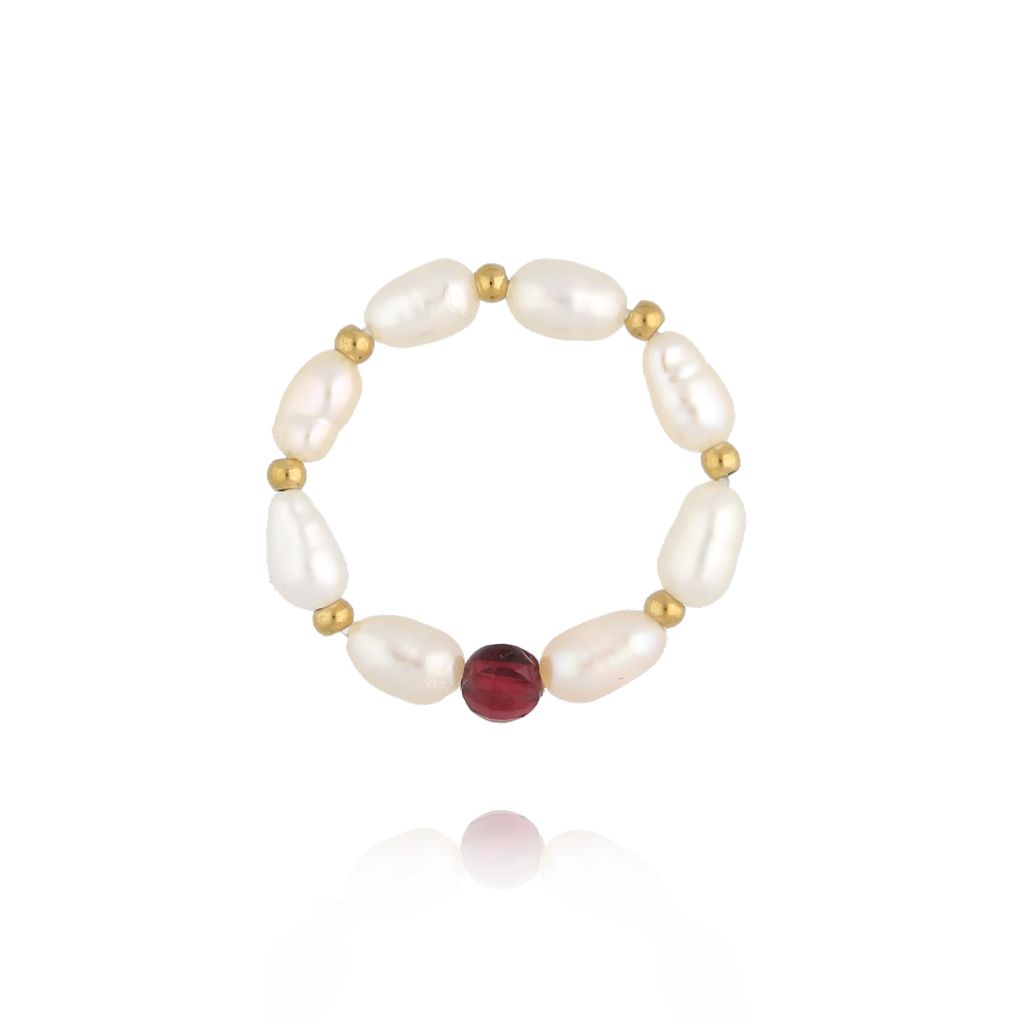 Pierścionek elastyczny z perłami złoty - By Dziubeka