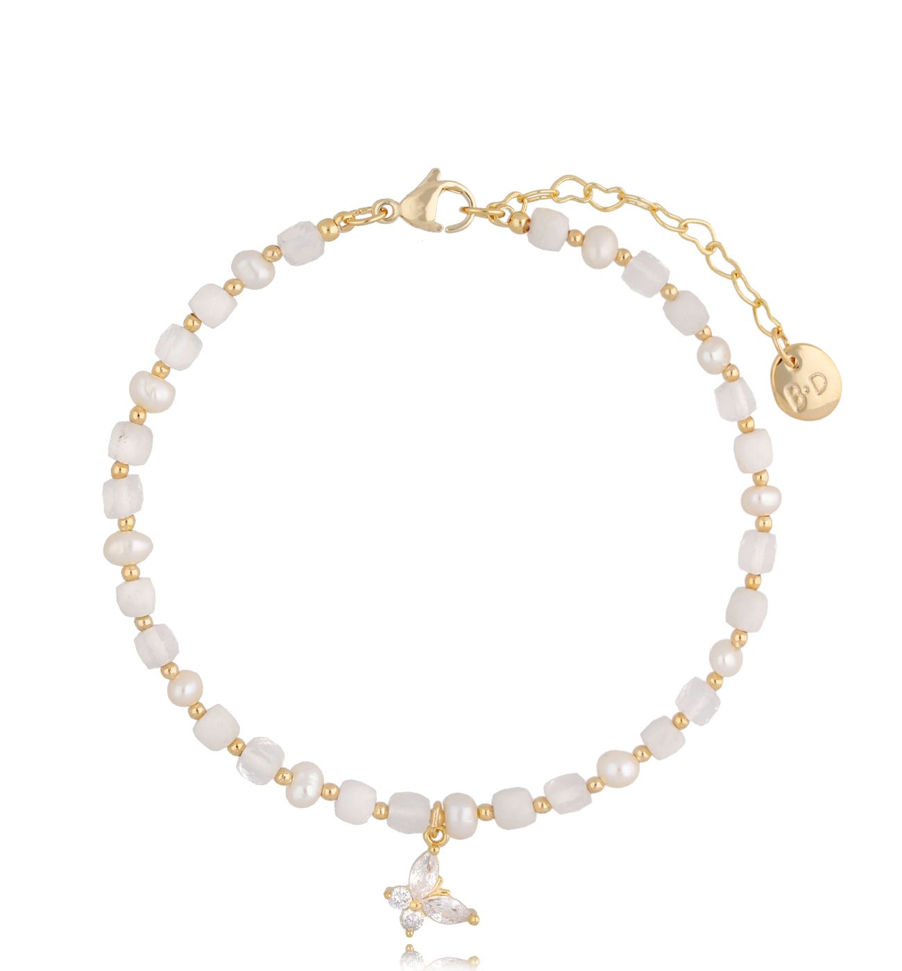 Bransoletka na nogę z pereł i kamieni B - By Dziubeka