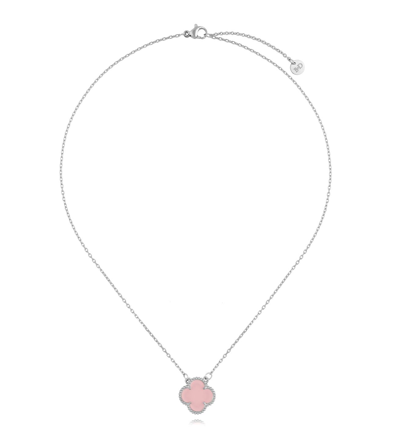 Naszyjnik z różową koniczynką srebrny NSY0396