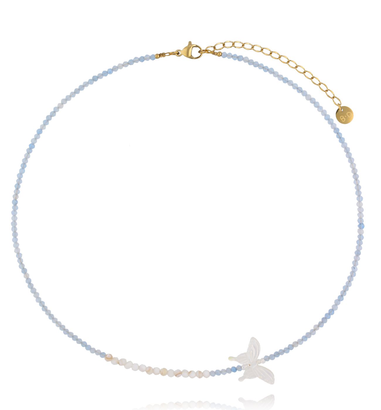 Naszyjnik z akwamarynami i motylem - By Dziubeka