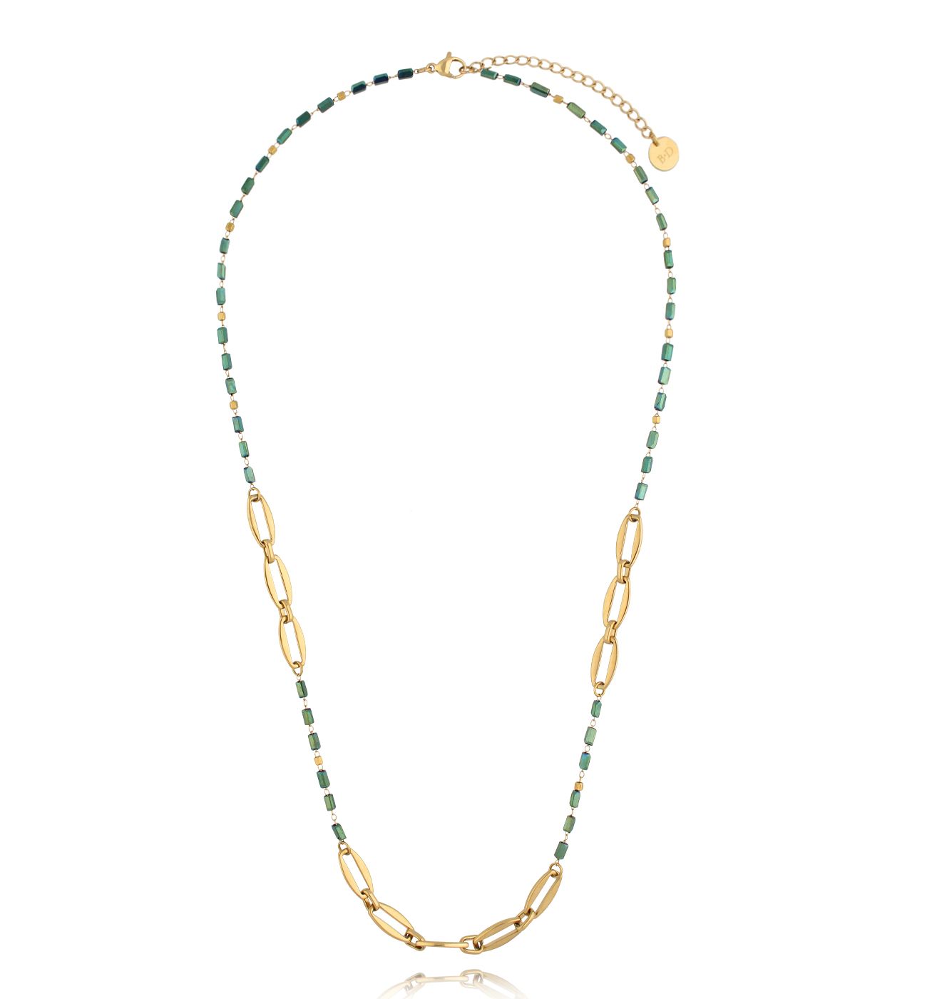 Naszyjnik złoty z zielonymi kryształkami - By Dziubeka