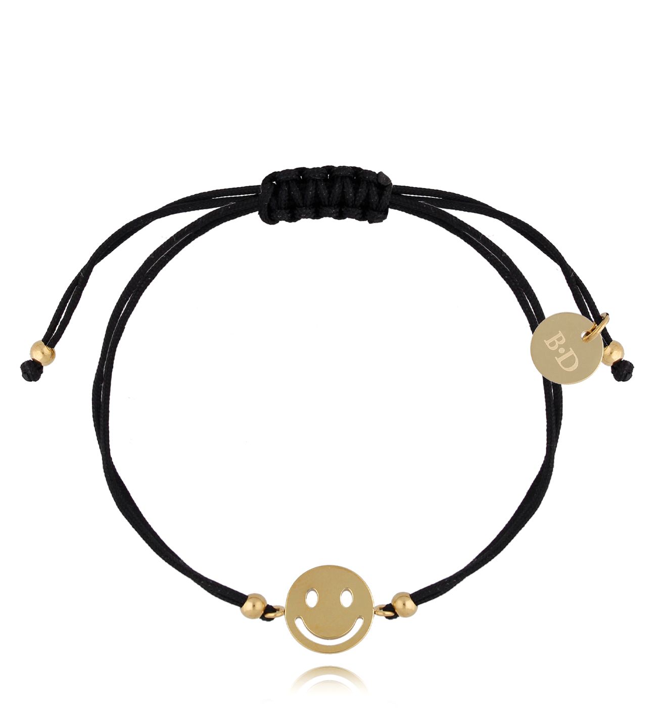 Bransoletka złota z czarnym sznurkiem i buźką Joyful BGL0663