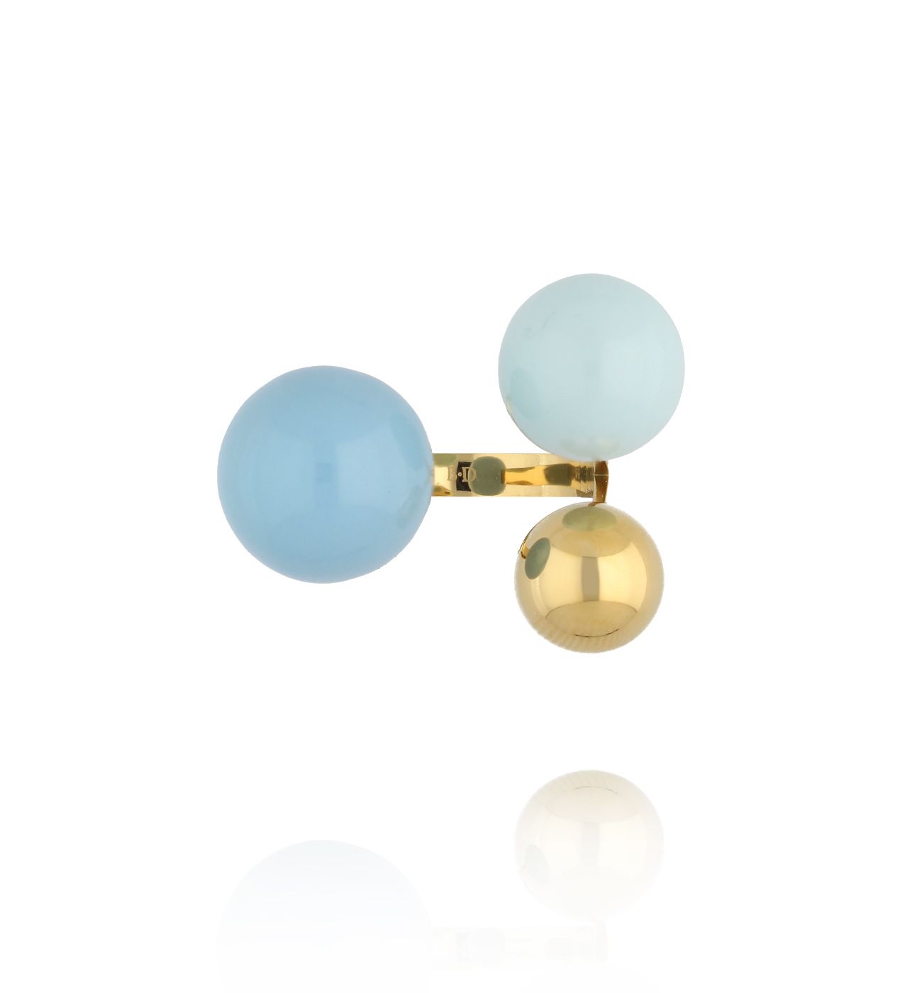 Pierścionek z kulami w odcieniach błękitu i złota - By Dziubeka