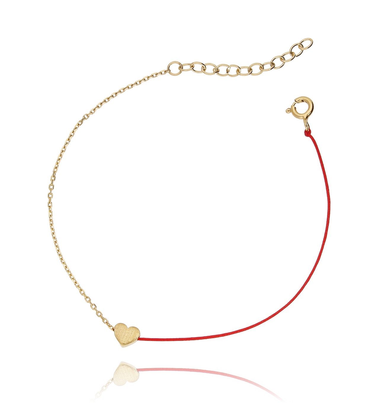 Bransoletka srebrna pozłacana z czerwonym sznurkiem - serduszko BSE0051