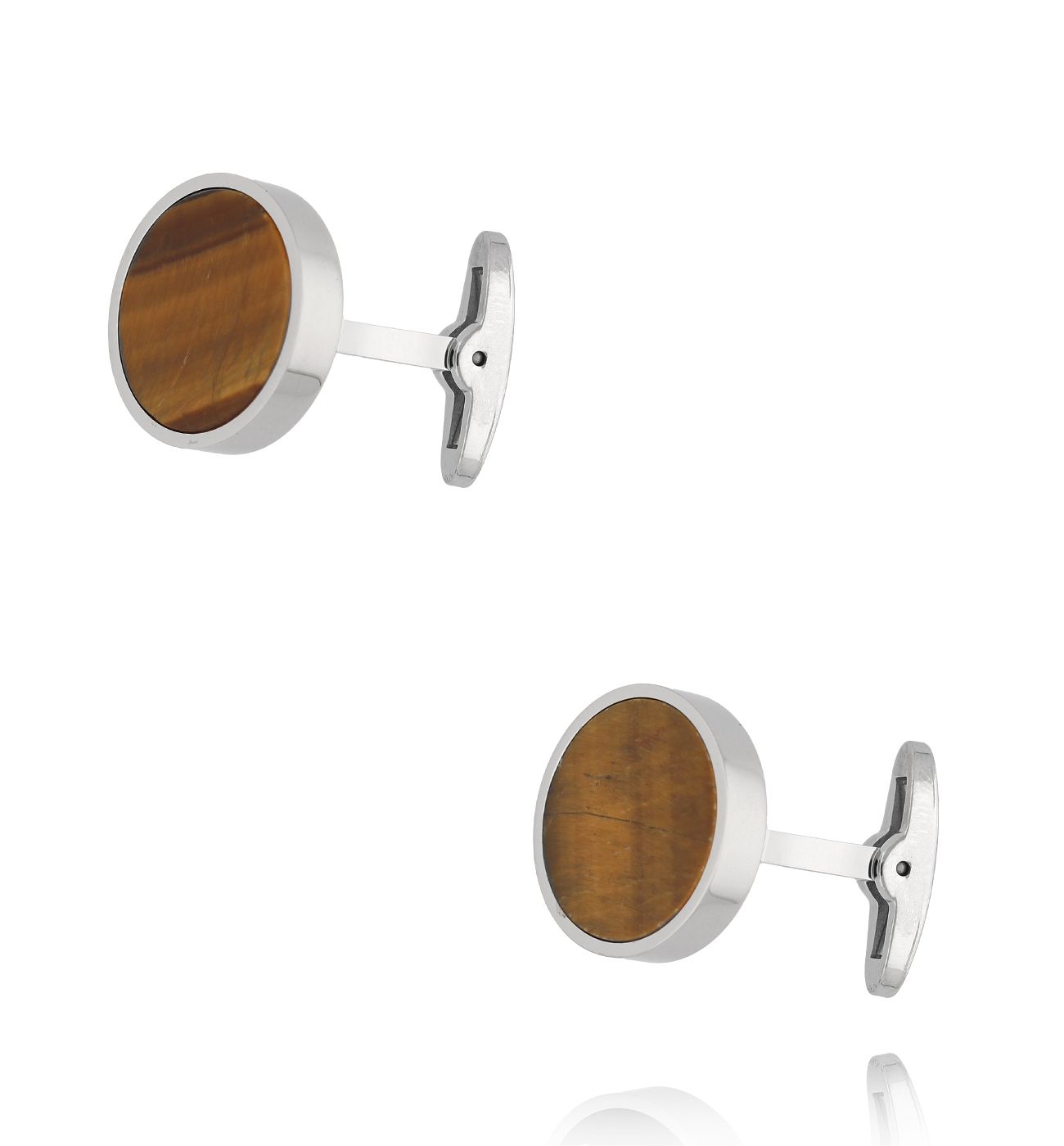 Spinki do mankietów okrągłe z tygrysim okiem srebrne SMITC0008 - By Dziubeka