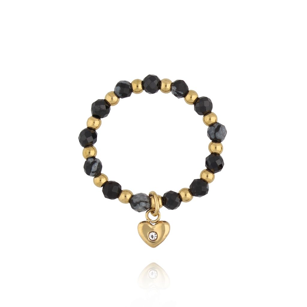 Pierścionek elastyczny czarny z sercem PSC0676 - By Dziubeka