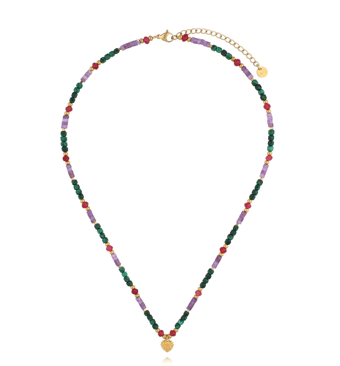 Naszyjnik kolorowy z kamieniami i serduszkiem - By Dziubeka