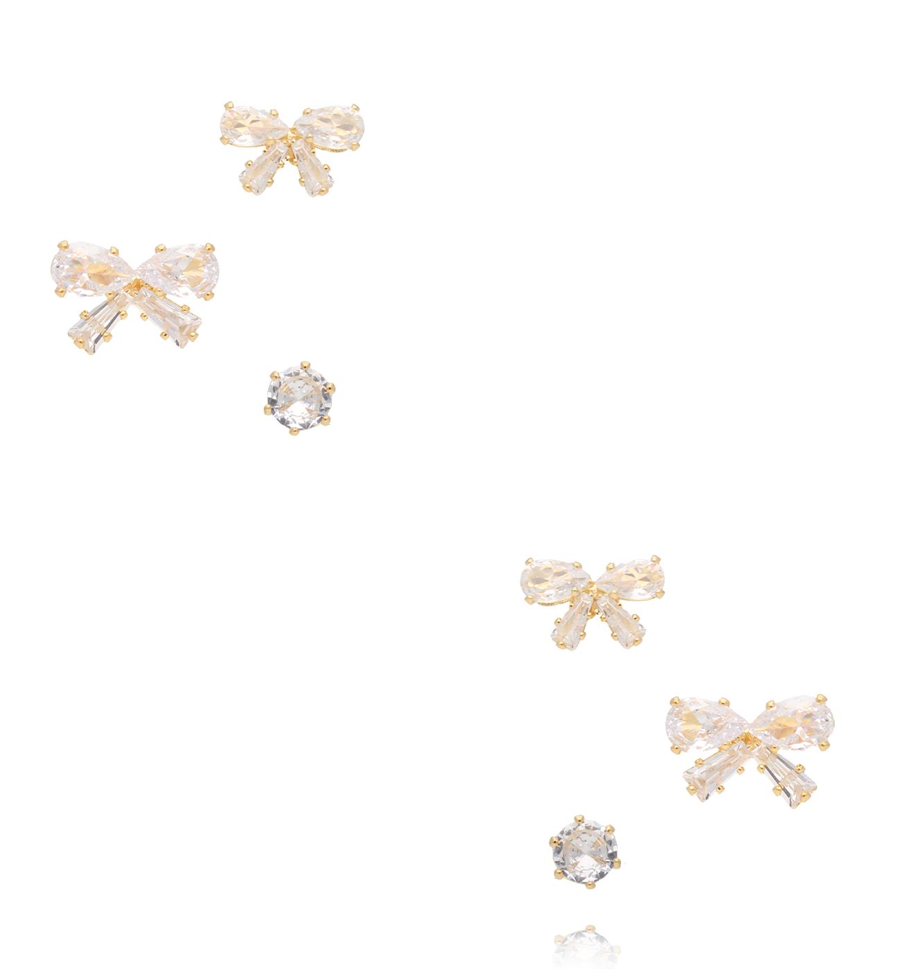 Zestaw kolczyków z kokardkami i cyrkoniami złoty KMB0012