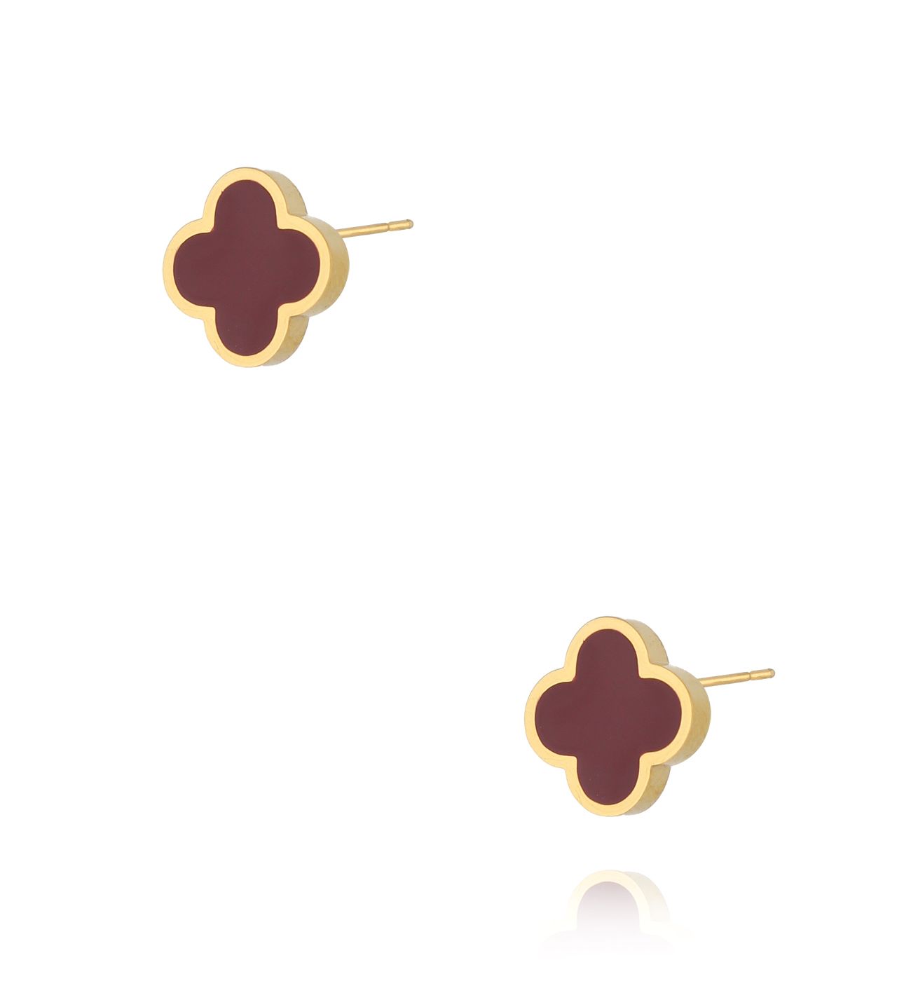 Kolczyki koniczynki z bordową emalią - By Dziubeka