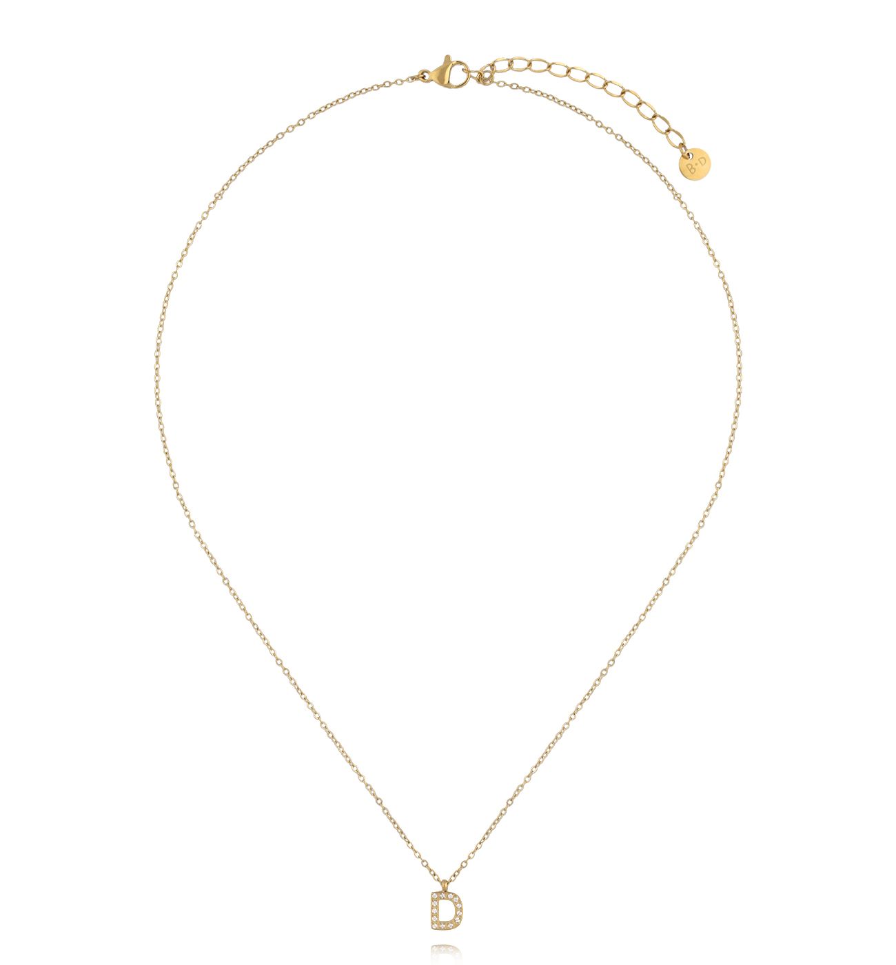 Naszyjnik z literką „D” wysadzaną cyrkoniami NSY0616 - By Dziubeka