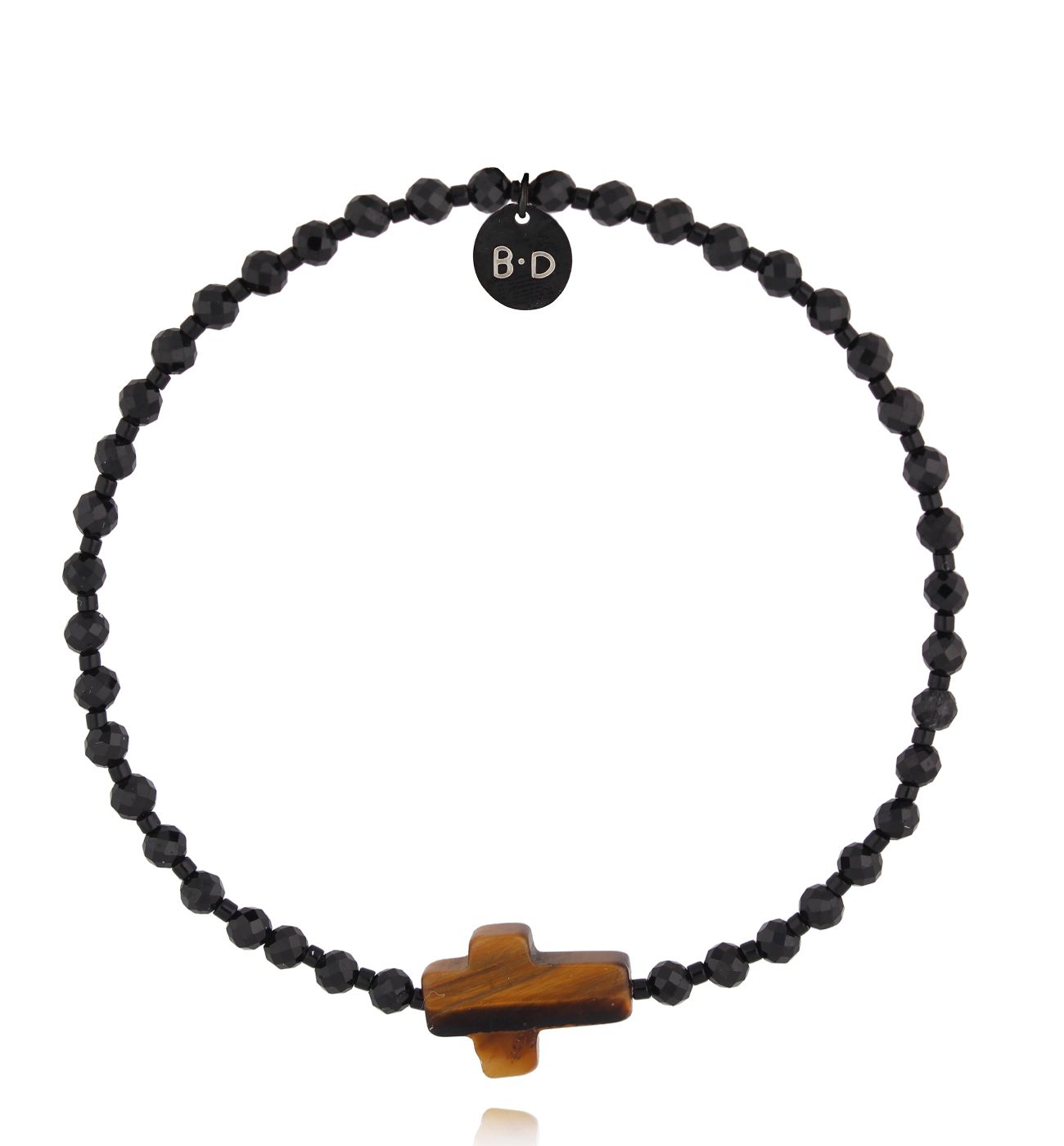 Bransoletka czarna z brązowym krzyżykiem - By Dziubeka